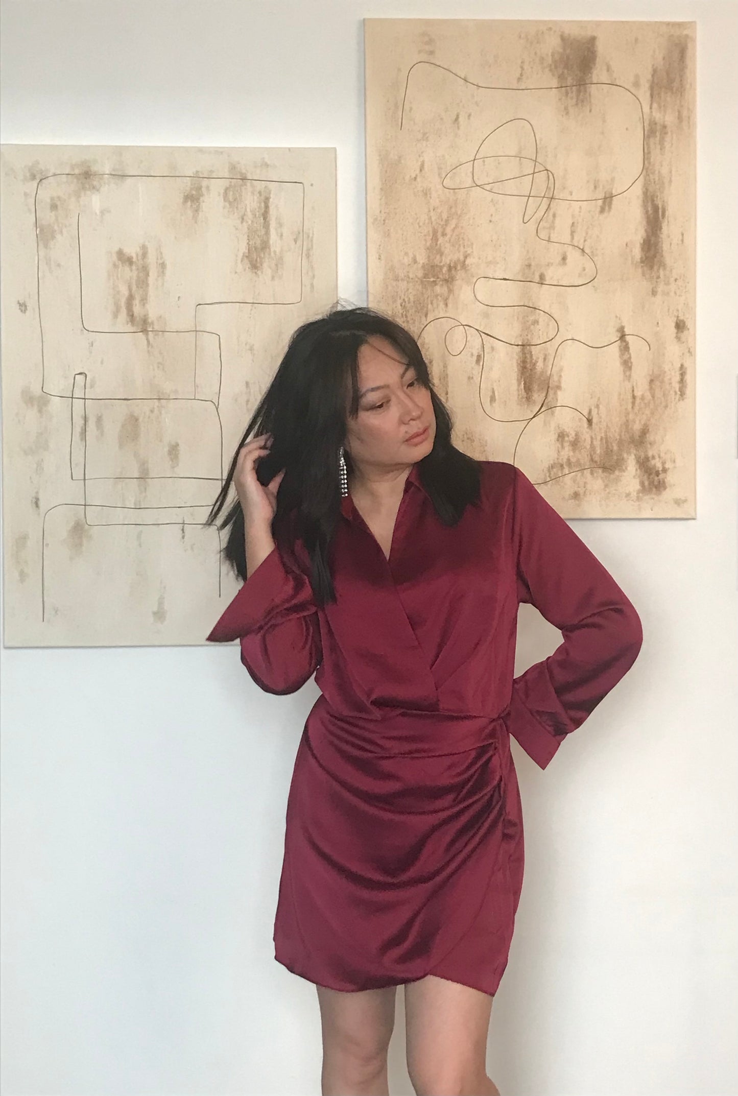 Robe satinée bordeaux